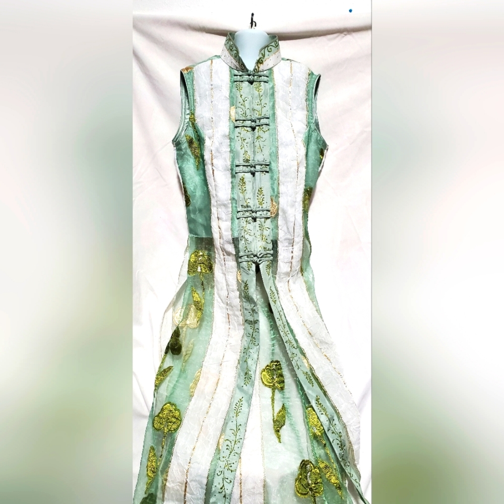 Vintage Metallic Green Gold Gothic vest waistcoat bodice size M costume cosplay